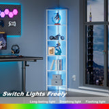 TUTOTAK 6-Tier Corner Bookshelf with LED Light,Corner Shelf for Small Space, Narrow Display Corner Shelf Stand with Storage Rack, for Living Room, Bedroom, Pure White V1BS05BW006L TUTOTAK