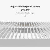 PURPLE LEAF Louvered Pergola 12' x 16' Outdoor White Aluminum Pergola with Fixed Shutter Wall Adjustable Roof Gazebo for Patio Backyard, 1 Long Side and 1 Short Side PURPLE LEAF