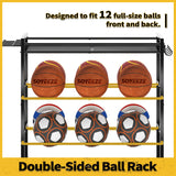 SOYEEZE Sports Equipment Organizer- Ball Storage for Garage,4 Tiers Outdoor Toy Storage,Soccer Racks,Basketball Shooting Training Stand Cart with Wheels and Hooks for Home-School and Gym Use SOYEEZE
