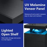 HOMMPA LED Nightstand with Wireless Charging Station & USB Ports, Modern Bedside Table, Black Night Stand with Open Compartment, Smart Nightstand High Gloss Surface for Bedroom HOMMPA