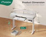 AODK White Standing Desk with 2 Drawers & Keyboard Tray and USB & LED Lights, Height Adjustable Desk 47 Inch with Power Outlets & LED Lights, Stand Up Desk with Monitor Shelf AODK