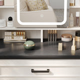 Maupvit Vanity Desk with Mirror and Lights, Makeup Vanity with 3 Drawers and Power Outlets, Farmhouse Makeup Vanity Desk with Lights, Dressing Table with Mirror for Bedroom, White Maupvit