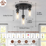 Feanron Farmhouse Flush Mount Ceiling Light, Black 3-Light Hallway Light Fixtures Ceiling with Clear Glass Shades, Light Fixtures Ceiling Mount for Kitchen Living Room Foyer, E26 Base Feanron