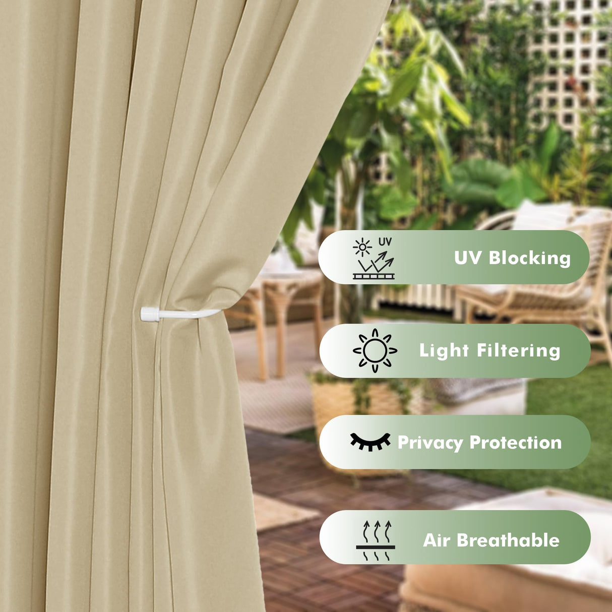 HolidayIdeas Outdoor Curtains for Patio Waterproof, 8 Panels - 54x84 Inches - Weatherproof Privacy Outsides Curtains for Cabana Porch Pergola, Sunlight & UV Blocking (Cream, Grommet Top) HolidayIdeas