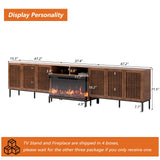 BVIUNTWO 3-Sided Glass Farmhouse Fireplace TV Stand for TVs Up to 110 Inch, Entertainment Center with 36" Electric Fireplace, Brown TV Console with Storage Cabinets for Living Room BVIUNTWO