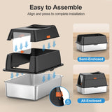 Stainless Steel Litter Box with Lid,Front Entry Top Exit Kitty LitterBox,Extra Large Enclosed Metal Cat Box with Litter Scoop & Litter Mat-Black Lobeve