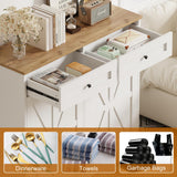 Double Tilt Out Trash Cabinet 20 Gallon,Hidden Wooden Trash Can Cabinet, Farmhouse Laundry Hamper Cabinet with Solid Wood Tabletop & Drawer, Pet Proof Trash Can, Wood Laundry Cabinet GarveeHome