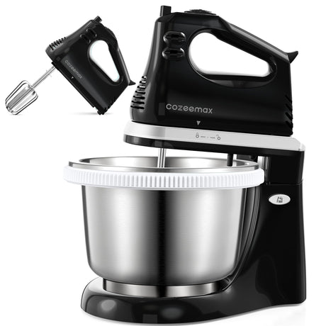 2 in 1 Hand Mixers Kitchen Electric Stand mixer with bowl 3 Quart, electric mixer handheld for Everyday Use, Dough Hooks & Mixer Beaters for Frosting, Meringues & More (Black) Cozeemax
