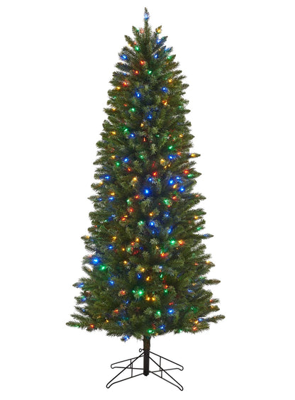 Honeywell 7ft Slim Pre-Lit Christmas Tree, Eagle Peak Pine Pencil Artificial Christmas Tree with 350 Color Changing LED Lights, Xmas Tree with 949 PVC Tips,Tree Top Connector, UL Certified