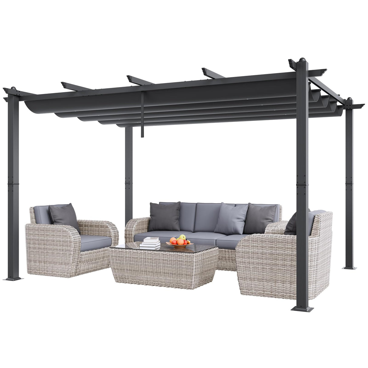VEVOR 10'x13' Outdoor Retractable Pergola with Canopy, Aluminum Pergola with Retractable Canopy, Modern Pergola with Sun Shade Canopy for Patios, Gardens, Decks, Backyards (Gray) VEVOR