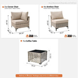 Outdoor Sectional Patio Furniture Set with Glowing Table,7 Pieces Wicker Conversation Sets L Shaped Couch Out Door Sofa Set Outside Furniture for Garden Deck Yard Porch,Beige POUUIN