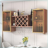 Simple Inverted Wine Glass Rack With LED light ，Large bar glass display shelf，Suspended bar display cabinet for liquor，Home use wooden wine rack wall mounted，Living room, bar, kitchen(Teak,120cm/47in) SEIFE