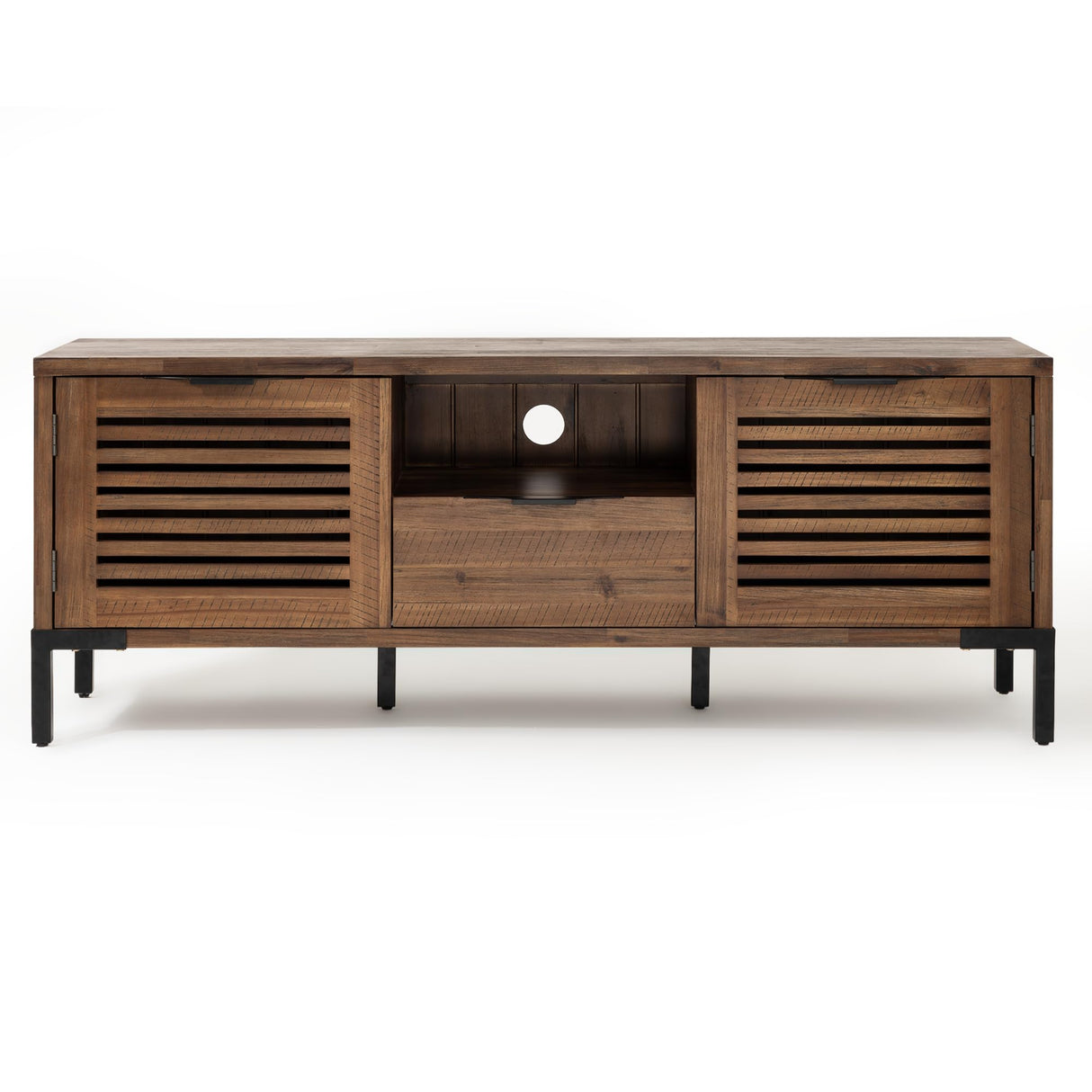 Bme 63 Inch Modern Farmhouse 5 Minutes Assembled 2 Doors & 1 Drawer, Console Table 65 Inches, Living Room, Millie Rustic TV Stand, Rustic Chestnut Bme