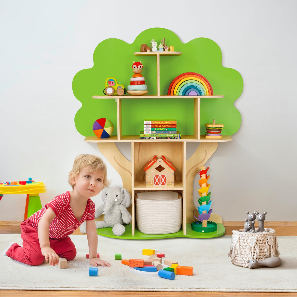 OOOK Kids Bookcase Tree Bookshelf for Kids Reading Nook, Montessori Book Shelf for Classroom, Kids Room, Playroom, Nursery OOOK