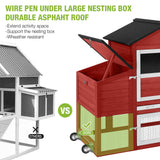 GUTINNEEN Chicken Coop Mobile Chicken House with Wheels Expandable Wooden Hen House 80.7" Outdoor Rabbit Hutch Movable with Large Nesting Box for 2-4 Chickens (Red) GUTINNEEN