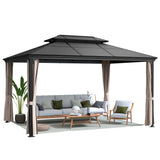 Flamaker Hardtop Gazebo Aluminum Frame Outdoor Gazebo with Privacy Curtains and Gauze Mesh Sunshade Pavilion Double Roof Canopy for Patio, Lawn, Deck, Poolside (Polyurethane Roof, 10' x 13') Flamaker