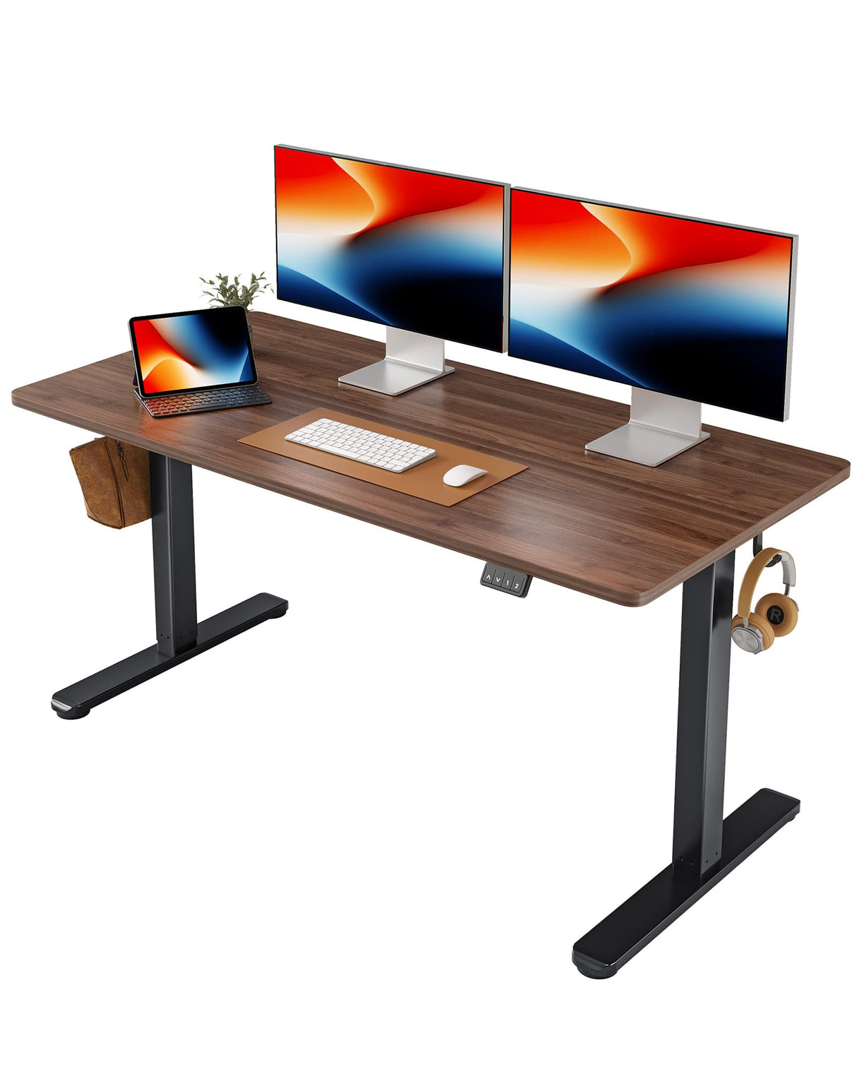 FEZIBO Electric Standing Desk, Height Adjustable Stand up Desk, 55 x 24 Inches Sit Stand Home Office Desk, Computer Desk, Black Walnut FEZIBO