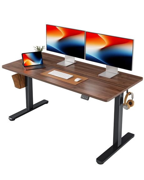 FEZIBO Electric Standing Desk, Height Adjustable Stand up Desk, 55 x 24 Inches Sit Stand Home Office Desk, Computer Desk, Black Walnut FEZIBO