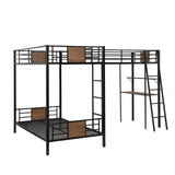 Harper & Bright Designs Metal Triple Bunk Bed with Desk, L-Shape Twin Bunk Bed and High Loft Bed with Storage Shelves, 3 Bunk Beds for Kids Teens Boys & Girls (3 Beds in 1, Brown) Harper & Bright Designs