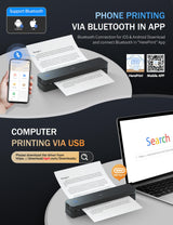 PRT Portable Printer Wireless for Travel, Small Compact Inkless Thermal Printer for Home Use, Office & Vehicles, Bluetooth Printer Supports 8.5" X 11" US Letter A4 A5, for iPhone, Android & Laptop PRT