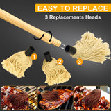 Walfos BBQ Mop Brushes for Sauce, Grilling Basting Mop Wooden Long Handle with 3 Heads, for Grilling, Barbecue, Smoking Steak (18") Walfos