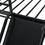 NKISHECK Twin Over Twin Bunk Bed with Slide, Junior House Low Bunk Bed Metal Bunkbeds with Ladder and Full-Length Guardrail for Girl, Boy, Floor Bunk Bed, No Box Spring Needed (Black) NKISHECK