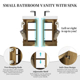 JINDOLI 16“ Bathroom Vanity Sink Combo for Small Space, Modern Floor-standing Small Bathroom Vanity with Sink, Small Bathroom Sink Cabinet Set with 2 Toilet Paper Holders, Snaefell Oak JINDOLI