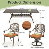 [Hi-End]9-Piece Outdoor Dining Set All Aluminum Patio Table and Chairs Set with 2 Swivel Chair & 6 Patio Chair Outdoor Dining Table Set for 8 Include 86.6’’ Rectangular Patio Table with Umbrella Hole RICHRYCE