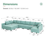 HONBAY Convertible U Shaped Modular Sofa Sectional Modular Couch with Chaise Oversized Sofa Sleeper Couch for Large Living Room,Aqua Blue HONBAY