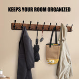 Kruodop Large Coat Rack Wall Mount Coat Hooks Coat Hanger with 10 Metal Black Triple- Hooks Brown Pine Real Wood Plank Hat Rack for Wall Hooks for Hanging Coat Hat Jacket Kruodop