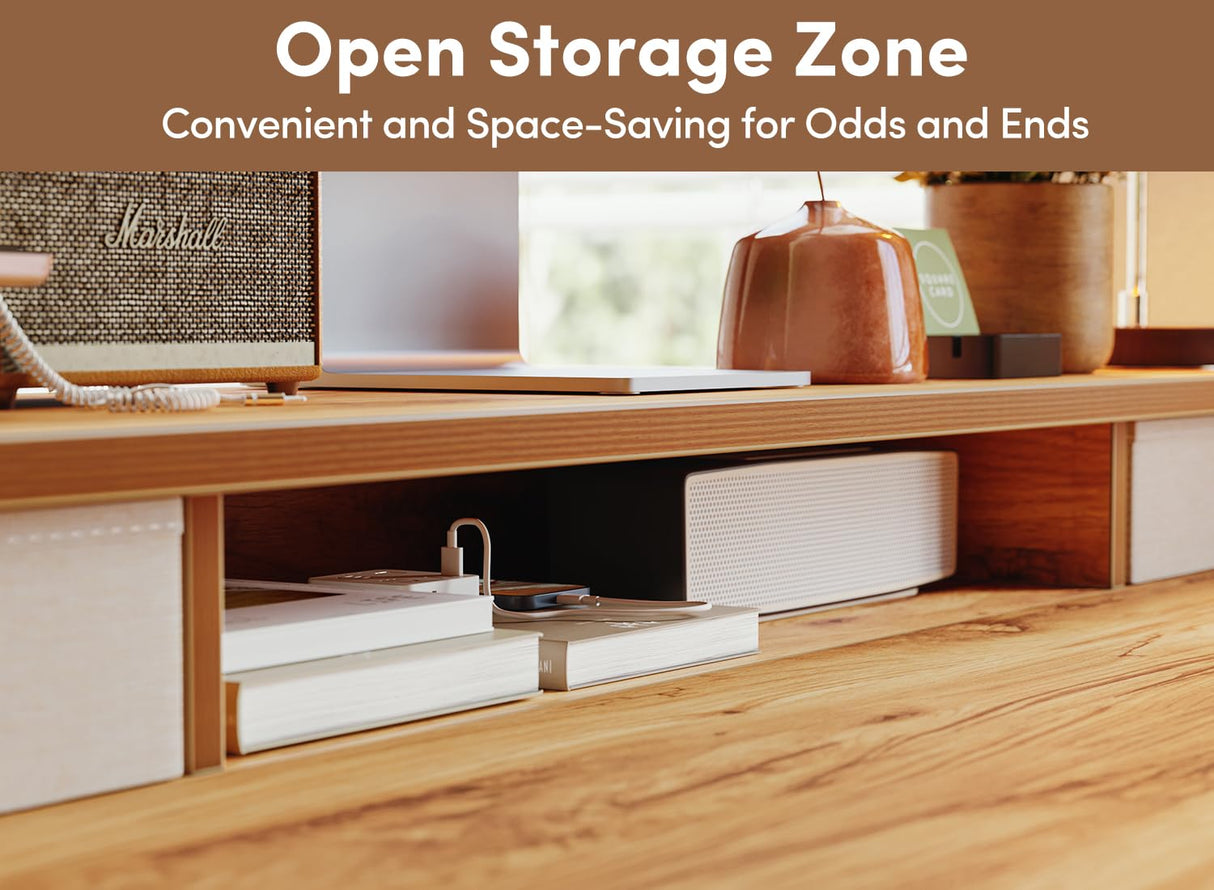 BANTI 48x24 Inch Electric Standing Desk with Double Drawers, Adjustable Height Stand Up Desk, Sit Stand Home Office Desk with Storage Shelf, Light Wood Top BANTI