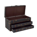 Traditional 21 X 40 Inch Wooden Trunk Style Coffee Table by Blue Rectangle Faux Leather Wood Finish WoodArtSupply