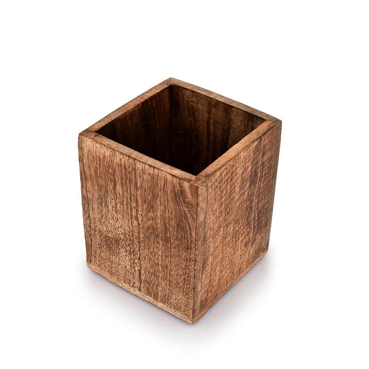 Samhita Mango Wood Burning Finished Kitchen Utensil Holder for Countertop, Utensil Holder Container for Kitchen Cooking Utensil. (5"x 5"x 6")