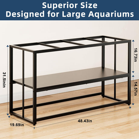 Urban Deco 55-75 Gallon Fish Tank Stand 900LBS Capacity For Aquarium Stand Metal Fish Tank Stand 48.4"x19.7"x31.5" Dual-Layer Design Terrarium Stand Ideal for Home and Office Urban Deco