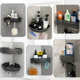 Onemake Shower Caddy Suction Cup, No Drilling Bathroom Shower Shelf, Corner Shower Caddy with 6 Portable Hooks, Removable Bath Organizer with Towel Bar for Bathroom Storage(Gray) Onemake