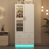 jiteentarou 2 Door Wardrobe Closet with Mirrors and LED Lights, Small Bedroom Armoire with Drawers, Modern Wooden Armoire Wardrobe Closet with Hanging Rod for Bedroom, White jiteentarou