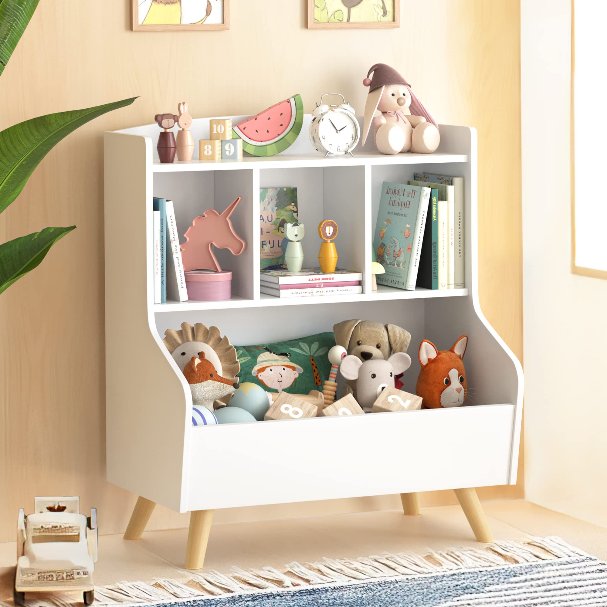Curipeer White 3 Tier Kids Bookshelf and Toy Storage Organizer WoodArtSupply