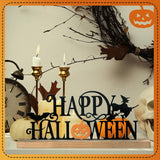 Realspring Happy Halloween Table Decor Farmhouse Tabletop Block Sign Rustic Tiered Tray Decor with Wooden Base Freestanding Metal Word Sign and Wooden Pumpkin Cutout for Home Table Shelf Office Realspring