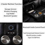 THSUPER Power Breathable Leather Reclining Sofa and Loveseat Set with LED Light, Home Theater Seating Recliner Couch with Adjustable Headrest/Reading Light/USB Port/Bluetooth Speaker, Black THSUPER