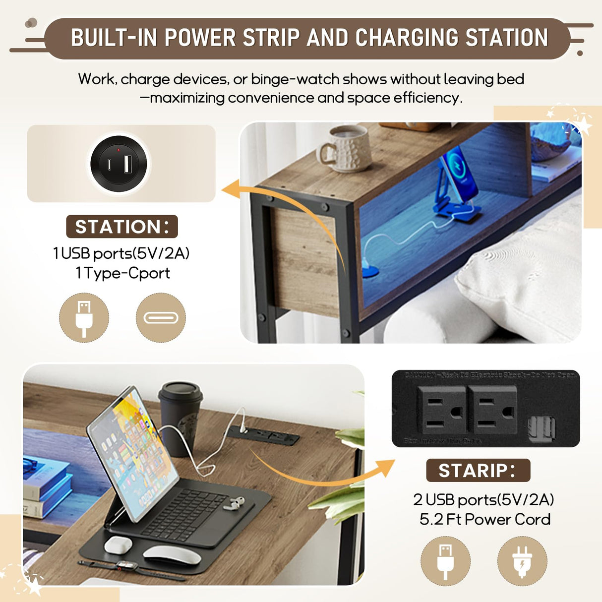 Modern Twin Size Corner Bed Frame with Storage Bookcase and Desk, 2 Underbed Drawers, LED Lights& Charging Station, Reversible Left/Right, Metal Platform Daybed, 96.9"L x 46.9"W x 31.5"H (Grey, Twin) Deolme