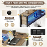 Modern Twin Size Corner Bed Frame with Storage Bookcase and Desk, 2 Underbed Drawers, LED Lights& Charging Station, Reversible Left/Right, Metal Platform Daybed, 96.9"L x 46.9"W x 31.5"H (Grey, Twin) Deolme