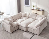 POYISOU Cloud Couches for Living Room, Oversized Modular Sectional Sofa with Ottoman, Large Modern 7 Seater Sofas Comfy Chenille L Shaped Couch for Spacious Space Apartment Lounge, Beige POYISOU