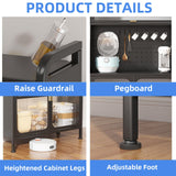 haiorjun Bakers Rack with Storage Cabinet, 66" Tall Kitchen Pantry Cabinet with Microwave Stand, Wheels, Doors and Metal Pegboard Panels for Living Room, Dining Room,Black haiorjun