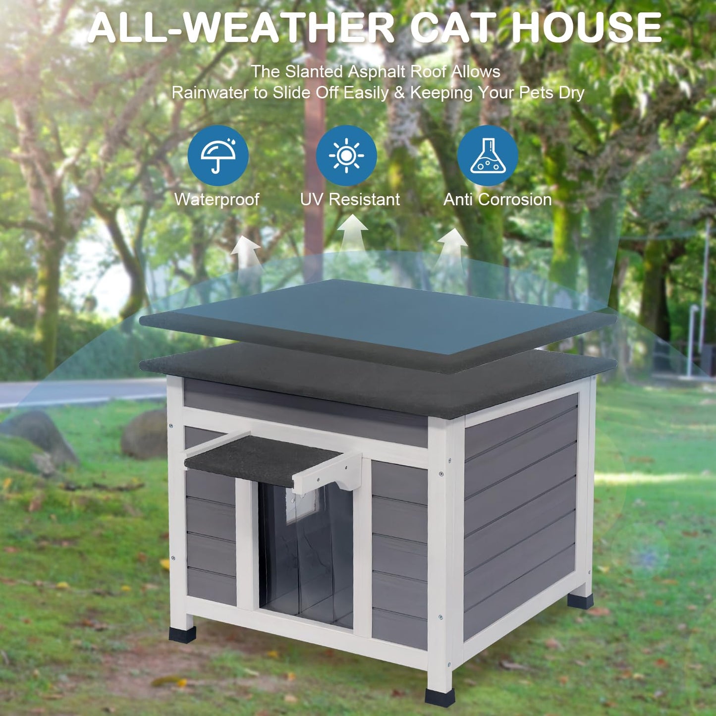 Luyitton Outdoor Cat House Feral Cat Enclosure Cat House Weatherproof for Winter Outdoor Cats - WoodArtSupply