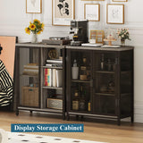 BON AUGURE Small Coffee Bar Cabinet for Liquor, Farmhouse Storage Cabinet with Doors, Wood Sideboard Buffet Cabinets for Home Kitchen, Dining Room, Living Room (Dark Grey Oak) BON AUGURE