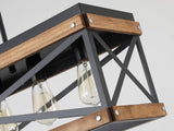 Rustic Farmhouse Wood Kitchen Island Lighting, 5 Lights Rectangular Pendant Light Fixture, Adjustable Chain Oak Wood and Metal Linear Chandelier for Dining Room Kitchen Island Farmhouse, Black RKUCSR