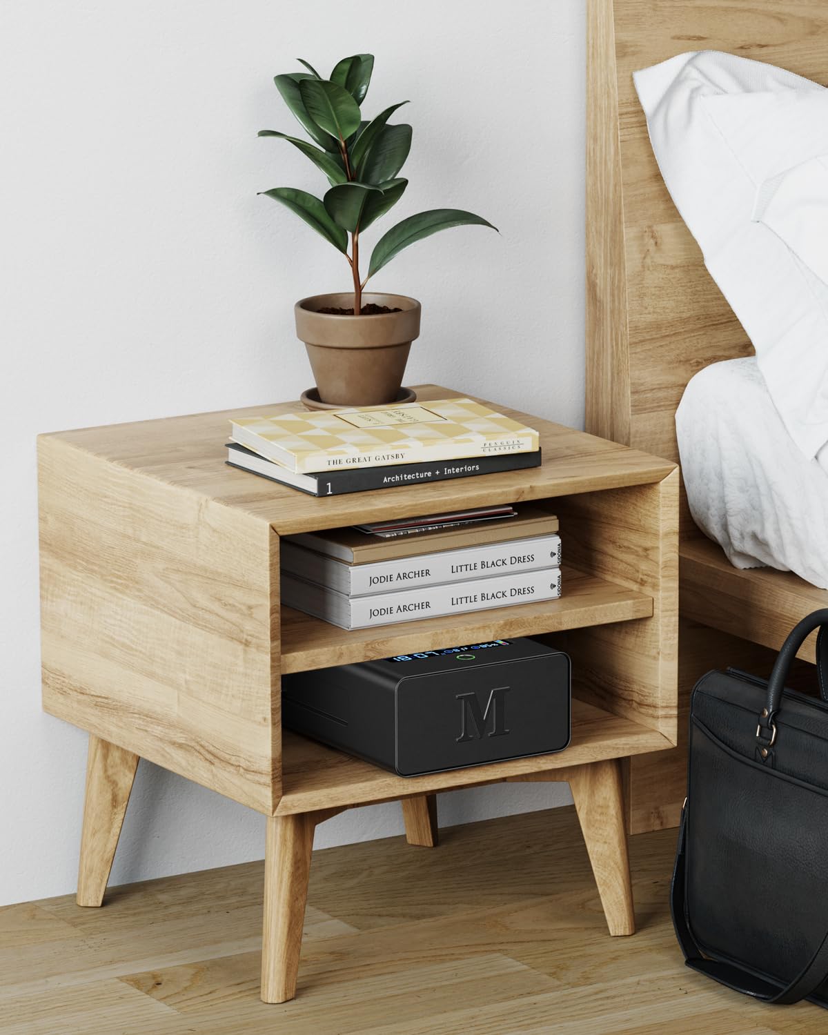 MOLICAR Gun Safe for Handgun, Alarm Clock Biometric Pistol Safe Fingerprint Handgun Safe with Touchscreen Keypad LCD of Temp, Humidity, 3 Ways Quick Access Slide Away Bedside Gun Safe for Nightstand MOLICAR