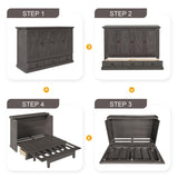 Harper & Bright Designs Queen Size Murphy Bed, Solid Pine Queen Murphy Frame Chest Cube Cabinet Bed with Charging Station and Large Drawer for Home Office or Small Room, Gray Harper & Bright Designs