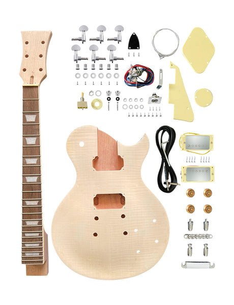 Fistrock DIY Electric Guitar Kit Beginner Kits 6 String with Curved Mahogany Body AAA Flamed Maple Top Mahogany Neck Rosewood Fingerboard Chrome Hardware Build Your Own Guitar. (AAA Flamed Maple Top) Fistrock