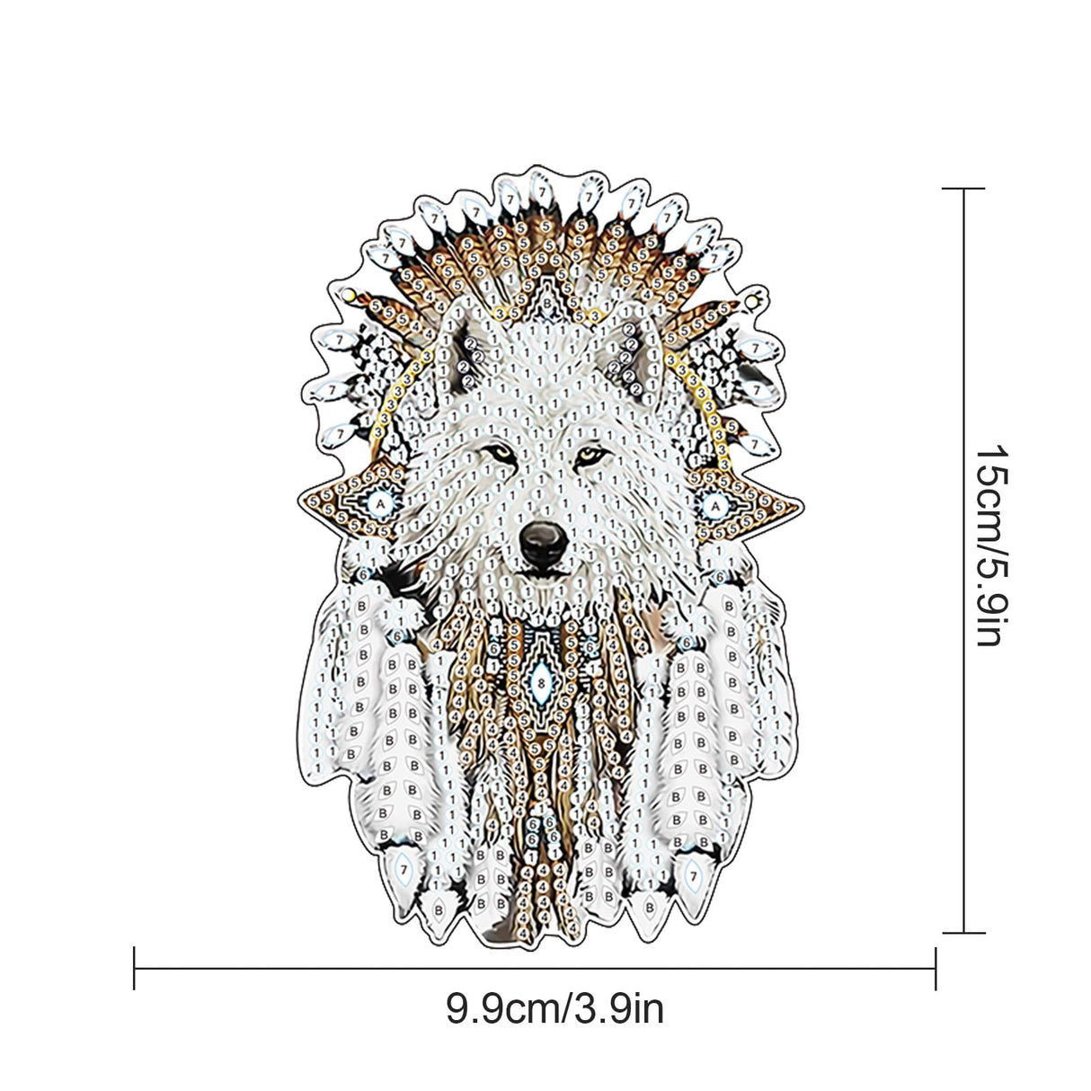 White Wolf Diamond Painting Hanging Ornament – DIY 5D Crystal Art Kit with Feathers, Tribal Totem Style Diamond Art Pendant Ornament Wall or Window Decoration for Adults AiYuanzsh